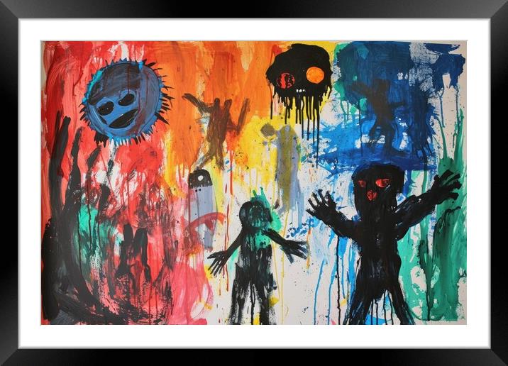 A childs painting of its scaring dreams. Framed Mounted Print by Michael Piepgras