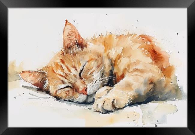 Watercolor of a cute cat on white. Framed Print by Michael Piepgras