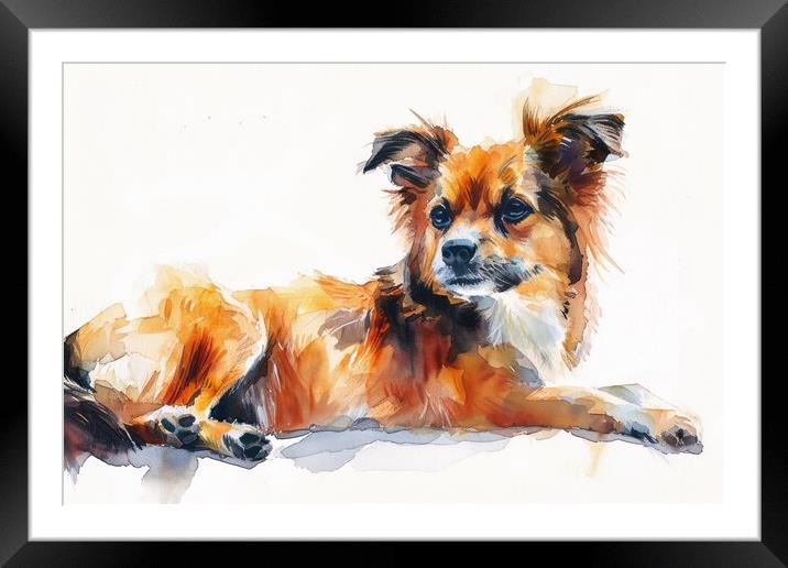 Watercolor of a cute dog on white. Framed Mounted Print by Michael Piepgras
