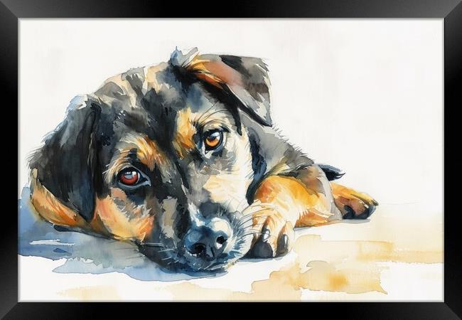 Watercolor of a cute dog on white. Framed Print by Michael Piepgras