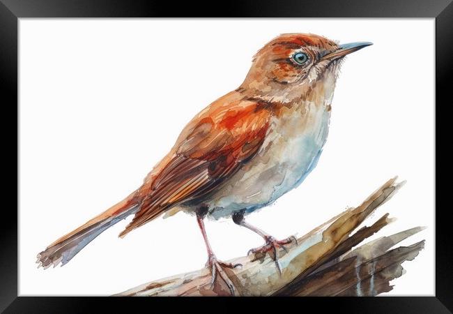 Watercolor of a Nightingale on white. Framed Print by Michael Piepgras
