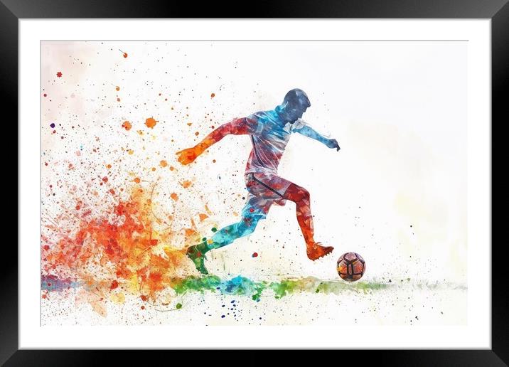 Watercolor of a soccer player on white. Framed Mounted Print by Michael Piepgras