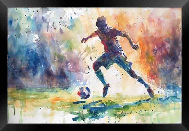 Watercolor of a soccer player on white. Framed Print by Michael Piepgras