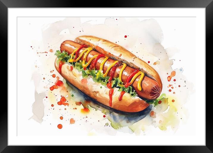 Watercolor of a tasty burger on white. Framed Mounted Print by Michael Piepgras