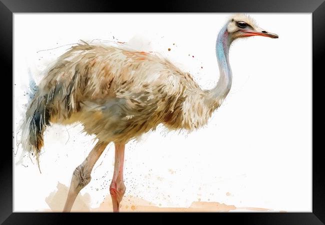 Watercolor of an Ostrich on white. Framed Print by Michael Piepgras