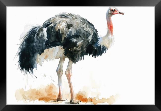 Watercolor of an Ostrich on white. Framed Print by Michael Piepgras