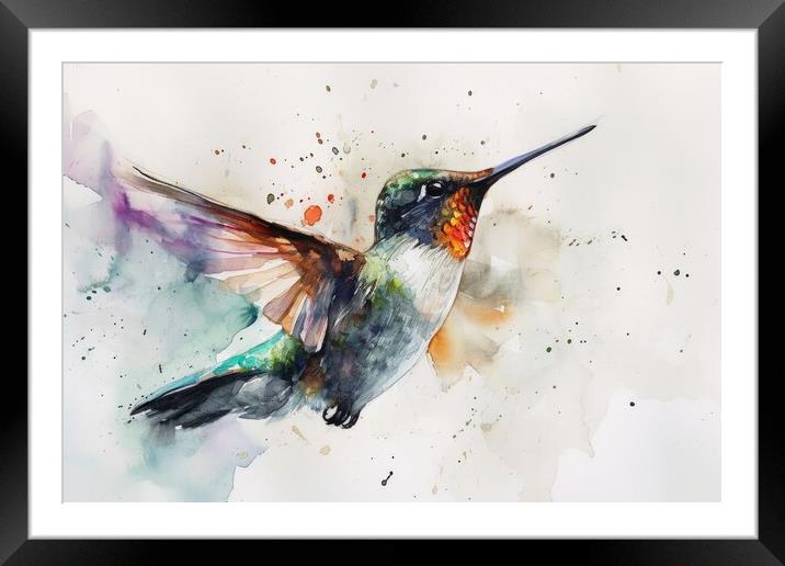 Watercolor painting of a hummingbird. Framed Mounted Print by Michael Piepgras