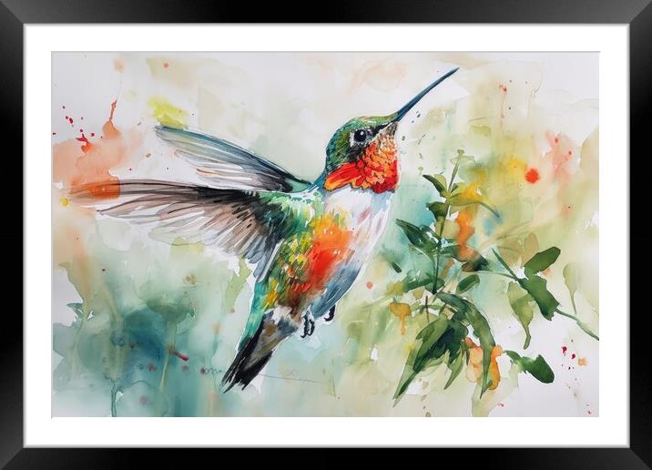 Watercolor painting of a hummingbird. Framed Mounted Print by Michael Piepgras