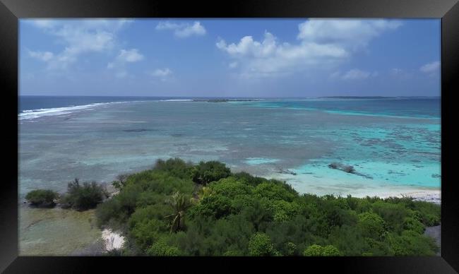Drone view of paradise islands of the Maldives with coral reefs  Framed Print by Michael Piepgras