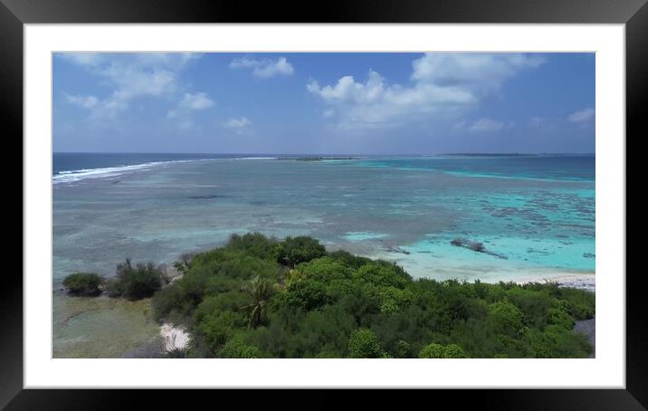 Drone view of paradise islands of the Maldives with coral reefs  Framed Mounted Print by Michael Piepgras