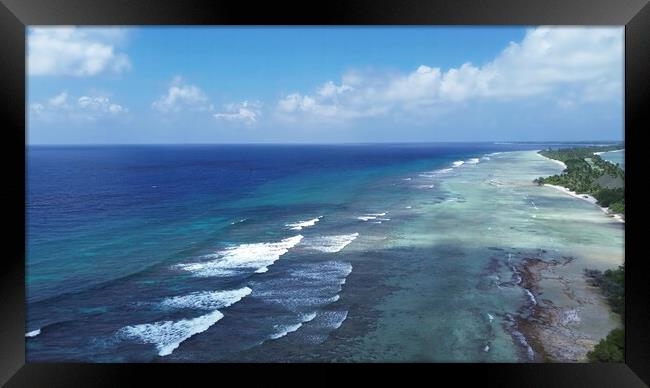 Drone view of paradise islands of the Maldives with coral reefs  Framed Print by Michael Piepgras