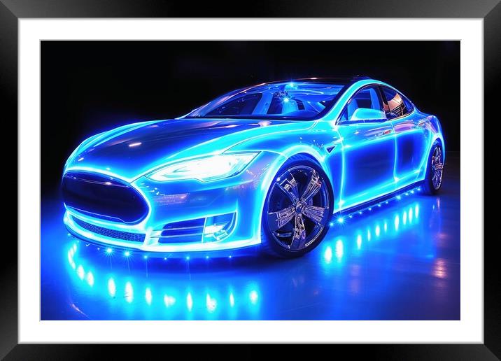 A fast modern hyper car with lightbeams showing the speed. Framed Mounted Print by Michael Piepgras