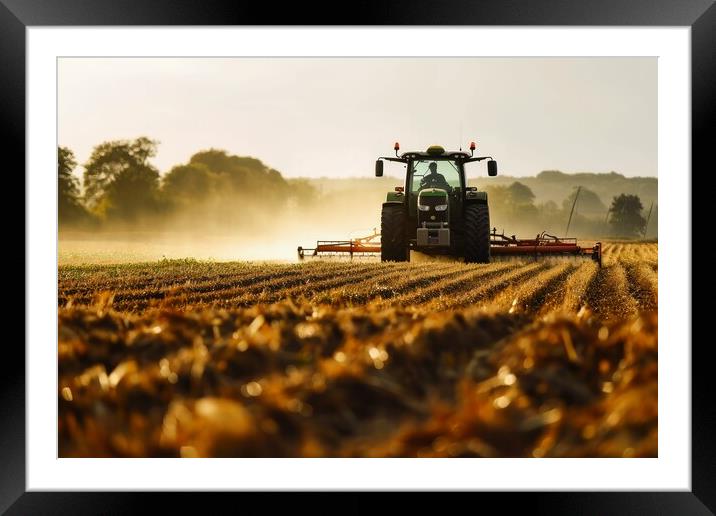 A large tractor working on a field with big machines. Framed Mounted Print by Michael Piepgras