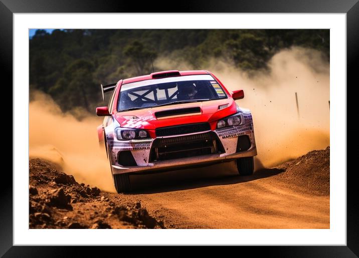 A rally car navigating a rugged off road terrain with agility an Framed Mounted Print by Michael Piepgras
