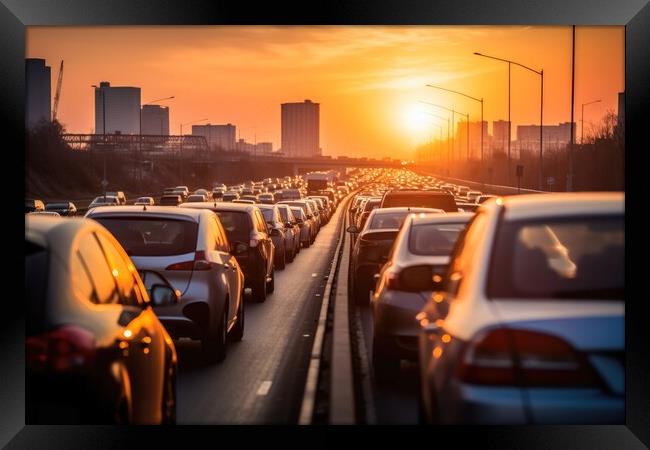 Car point of view of a big traffic jam on a highway. Framed Print by Michael Piepgras