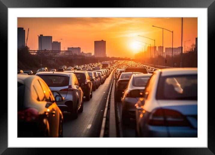 Car point of view of a big traffic jam on a highway. Framed Mounted Print by Michael Piepgras