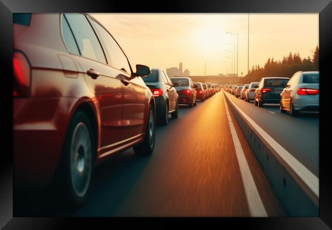 Car point of view of a big traffic jam on a highway. Framed Print by Michael Piepgras