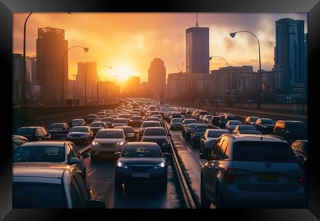 Car point of view of a big traffic jam on a highway. Framed Print by Michael Piepgras