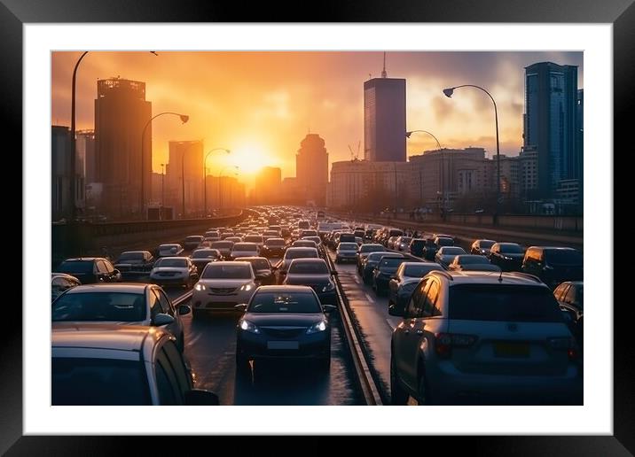 Car point of view of a big traffic jam on a highway. Framed Mounted Print by Michael Piepgras