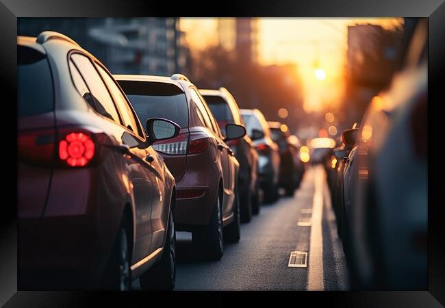 Car point of view of a big traffic jam on a highway. Framed Print by Michael Piepgras