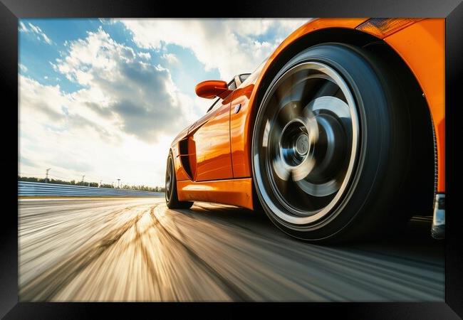 Close up of a fast turning wheel of a sports car. Framed Print by Michael Piepgras