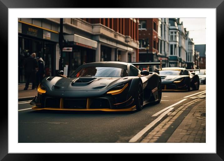 Fast cars in a race in a city centre. Framed Mounted Print by Michael Piepgras