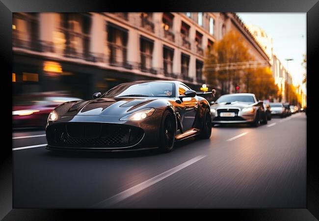 Fast cars in a race in a city centre. Framed Print by Michael Piepgras