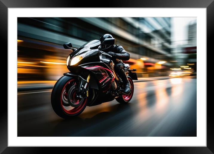 Fast motorbike with a motion blur background. Framed Mounted Print by Michael Piepgras