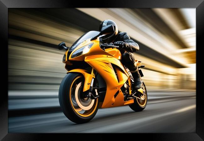 Fast motorbike with a motion blur background. Framed Print by Michael Piepgras