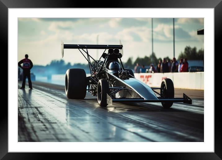 Very fast rocket dragster on a track. Framed Mounted Print by Michael Piepgras