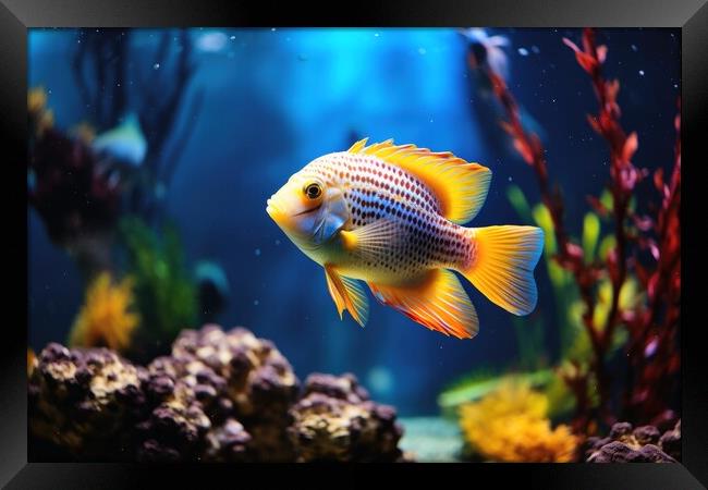 A beautiful fish and aquarium background. Framed Print by Michael Piepgras