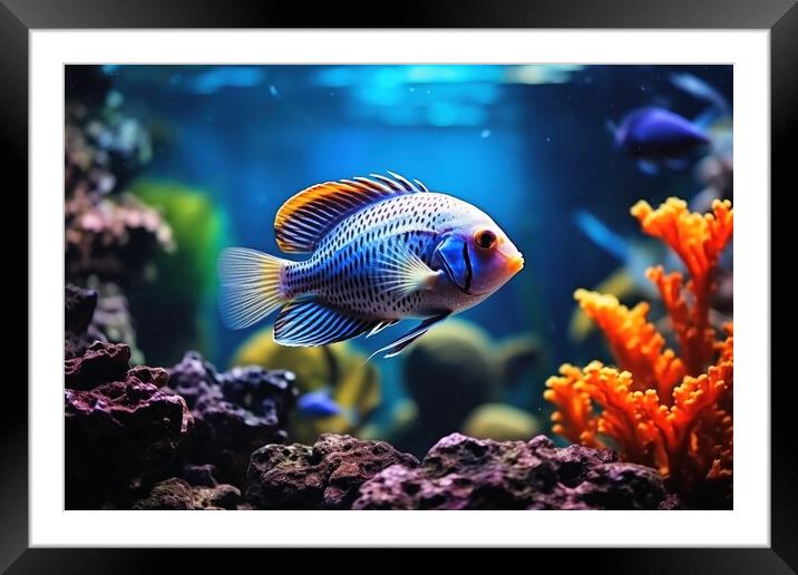A beautiful fish and aquarium background. Framed Mounted Print by Michael Piepgras