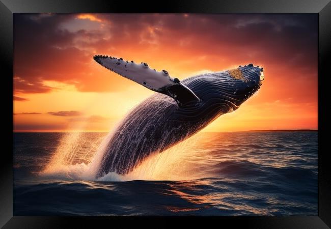 A big whale jumping half out of the water. Framed Print by Michael Piepgras