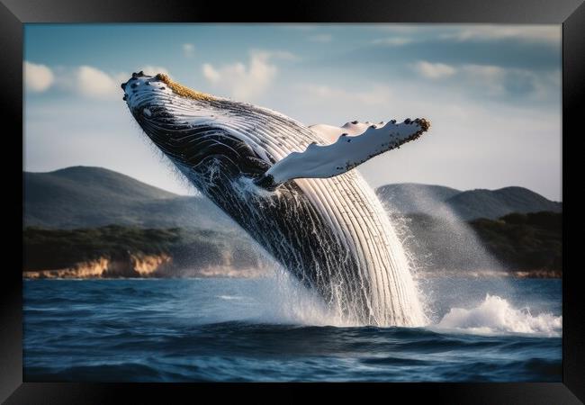 A big whale jumping half out of the water. Framed Print by Michael Piepgras