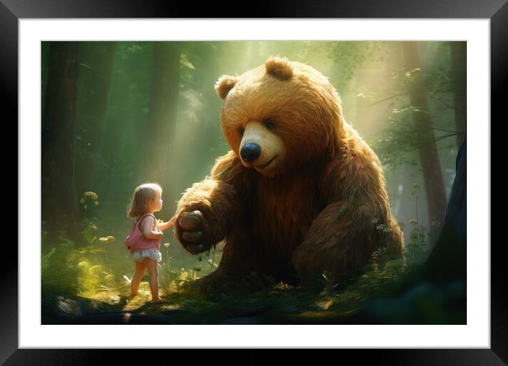 A cute big teddybear and a little girl. Framed Mounted Print by Michael Piepgras