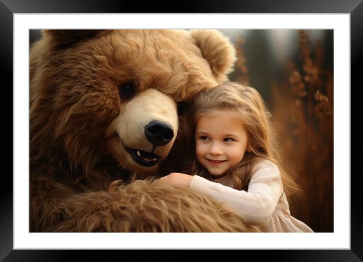 A cute big teddybear and a little girl. Framed Mounted Print by Michael Piepgras