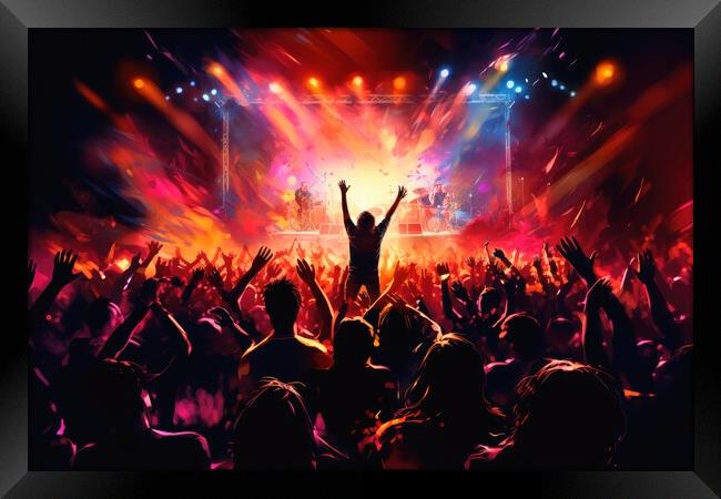 A rock concert with a cheering crowd. Framed Print by Michael Piepgras