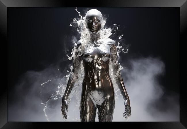 A woman made of liquid mercury. Framed Print by Michael Piepgras