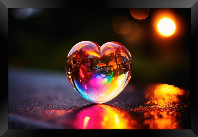 A heart shaped glass bubble looking like a soap bubble. Framed Print by Michael Piepgras