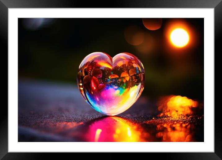 A heart shaped glass bubble looking like a soap bubble. Framed Mounted Print by Michael Piepgras