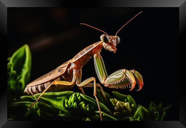 A praying mantis on a plant. Framed Print by Michael Piepgras