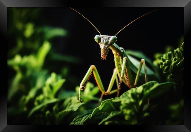 A praying mantis on a plant. Framed Print by Michael Piepgras