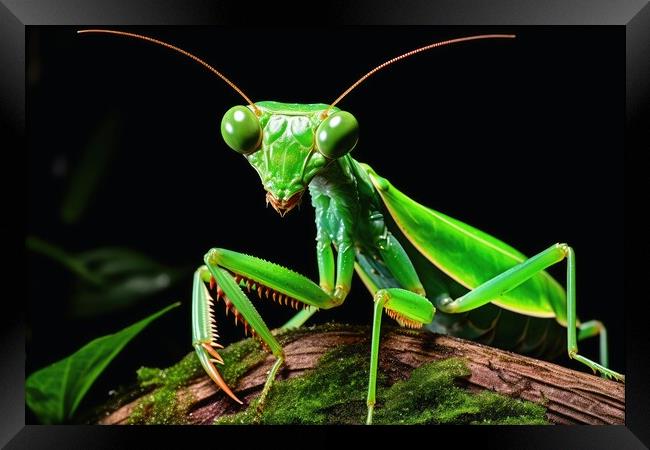 A praying mantis on a plant. Framed Print by Michael Piepgras