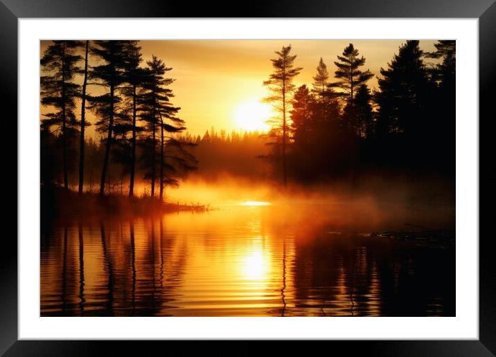 A sunrise in a misty forest area. Framed Mounted Print by Michael Piepgras
