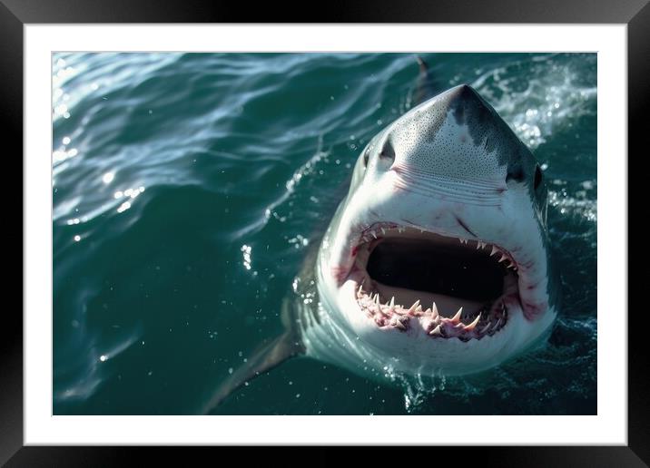Close up of a big shark with a open mouth. Framed Mounted Print by Michael Piepgras