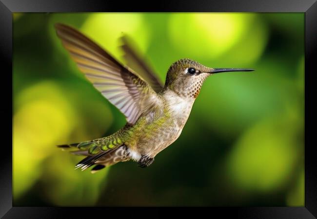 Close up of a hummingbird flying. Framed Print by Michael Piepgras