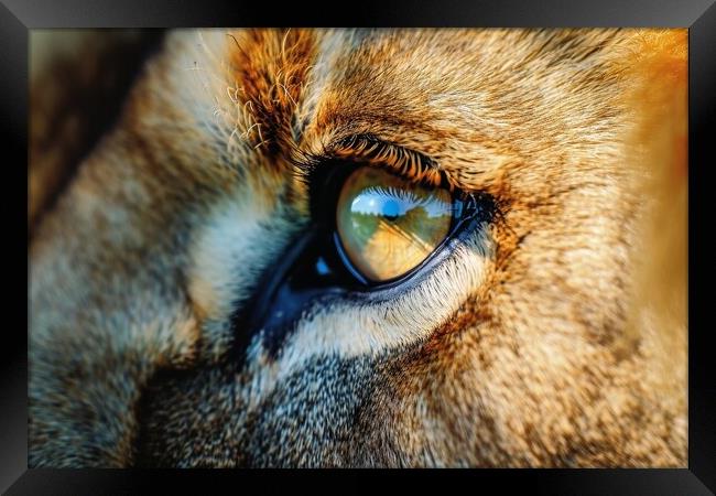 Close up of the eye of a male Lion. Framed Print by Michael Piepgras