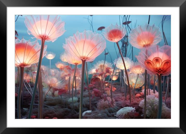 A beautiful fantasy garden made of neural flowers. Framed Mounted Print by Michael Piepgras