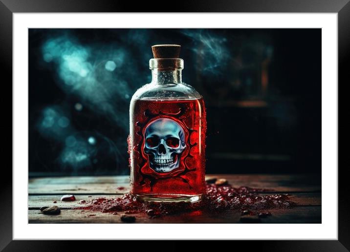 A bottle with a liquid and a poison symbol on it. Framed Mounted Print by Michael Piepgras
