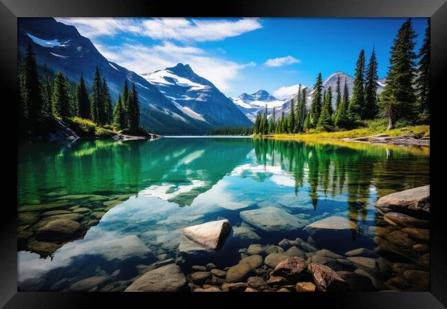 A crystal clear mountain lake in a beautiful mountain landscape. Framed Print by Michael Piepgras